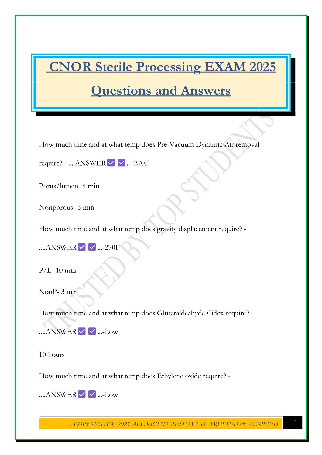 CNOR Sterile Processing EXAM 2025 Questions and Answers