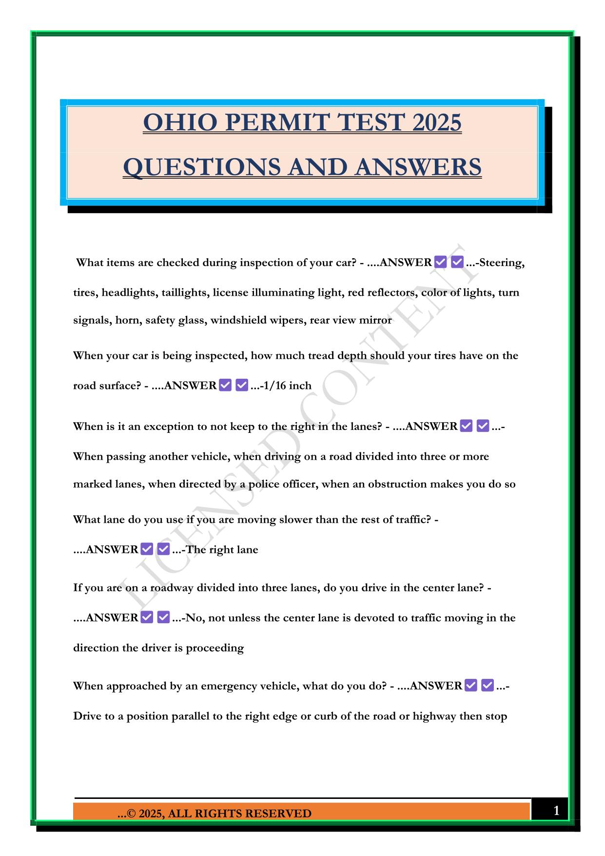 OHIO PERMIT TEST 2025 QUESTIONS AND ANSWERS