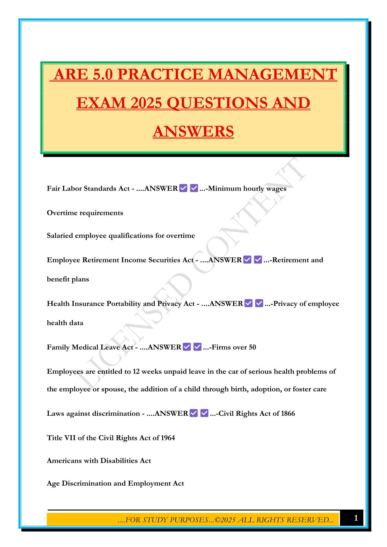 ARE 5.0 PRACTICE MANAGEMENT EXAM 2025 QUESTIONS AND ANSWERS