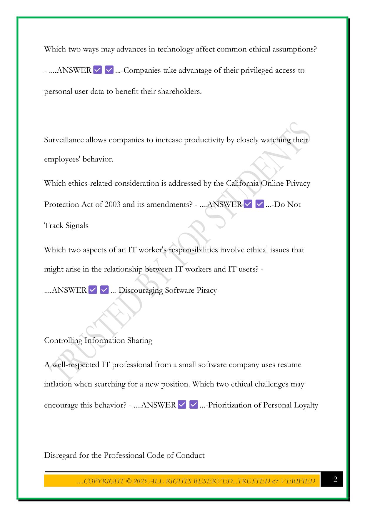 WGU - ETHICS IN TECHNOLOGY D333 EXAM 2025 QUESTIONS AND ANSWERS