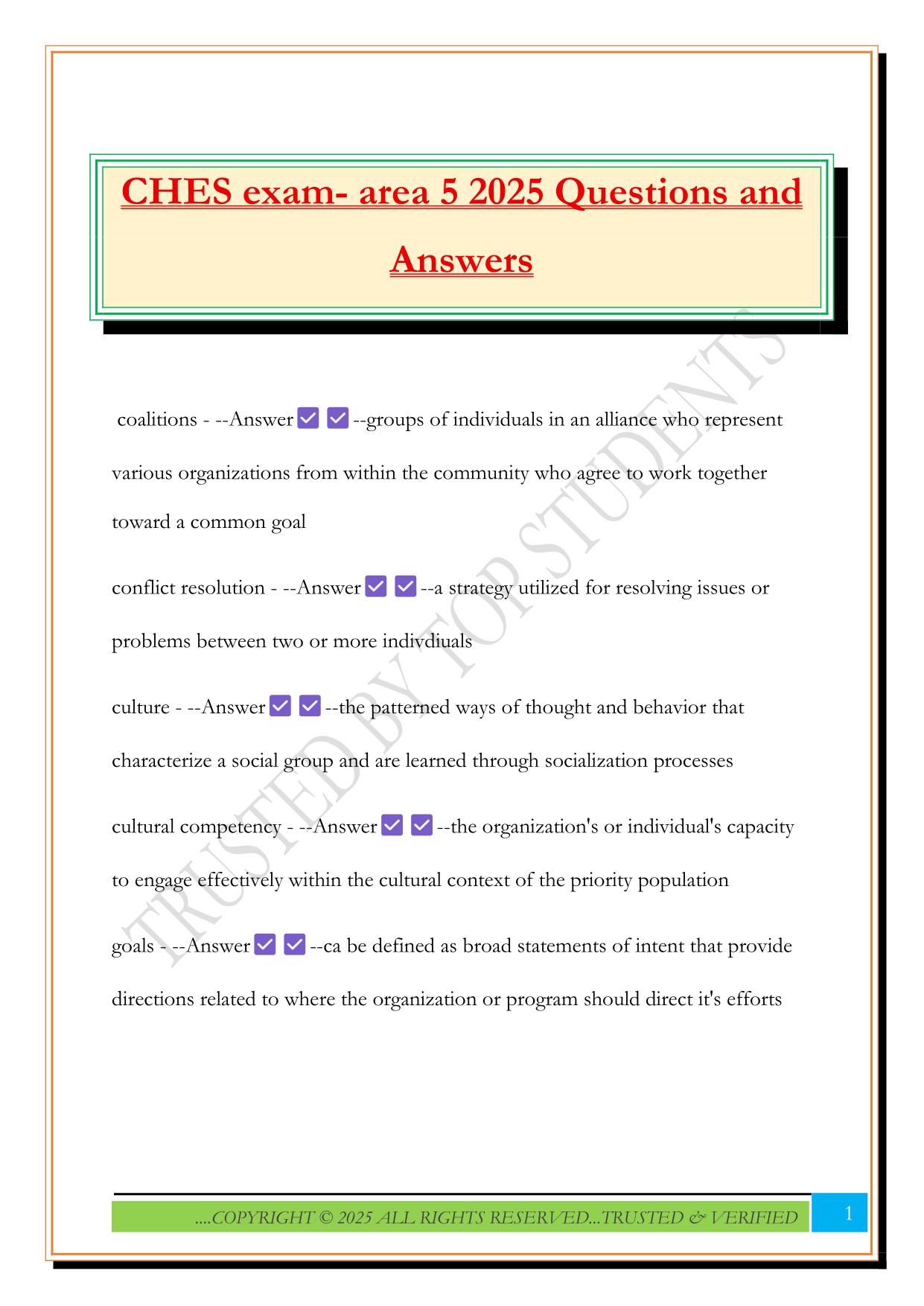 CHES exam- area 5 2025 Questions and Answers