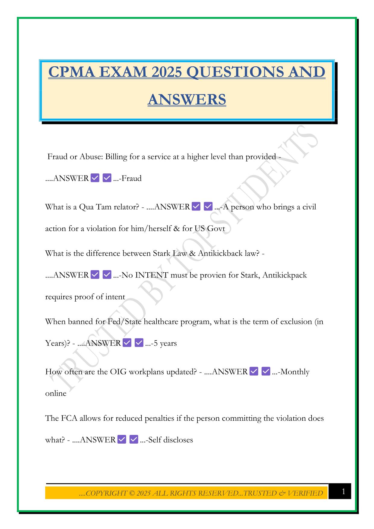 CPMA EXAM 2025 QUESTIONS AND ANSWERS