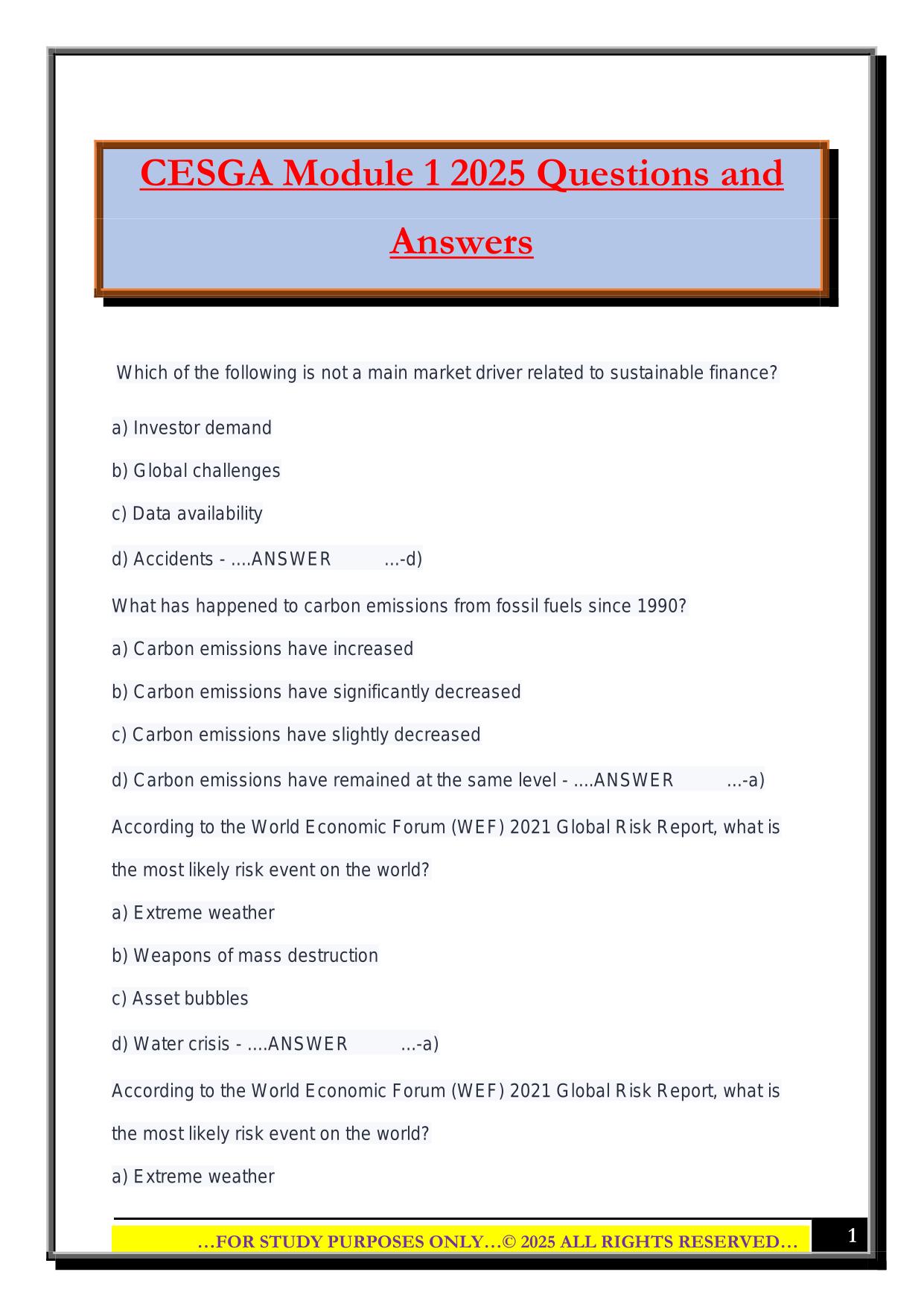 CESGA Module 1 2025 Questions and Answers