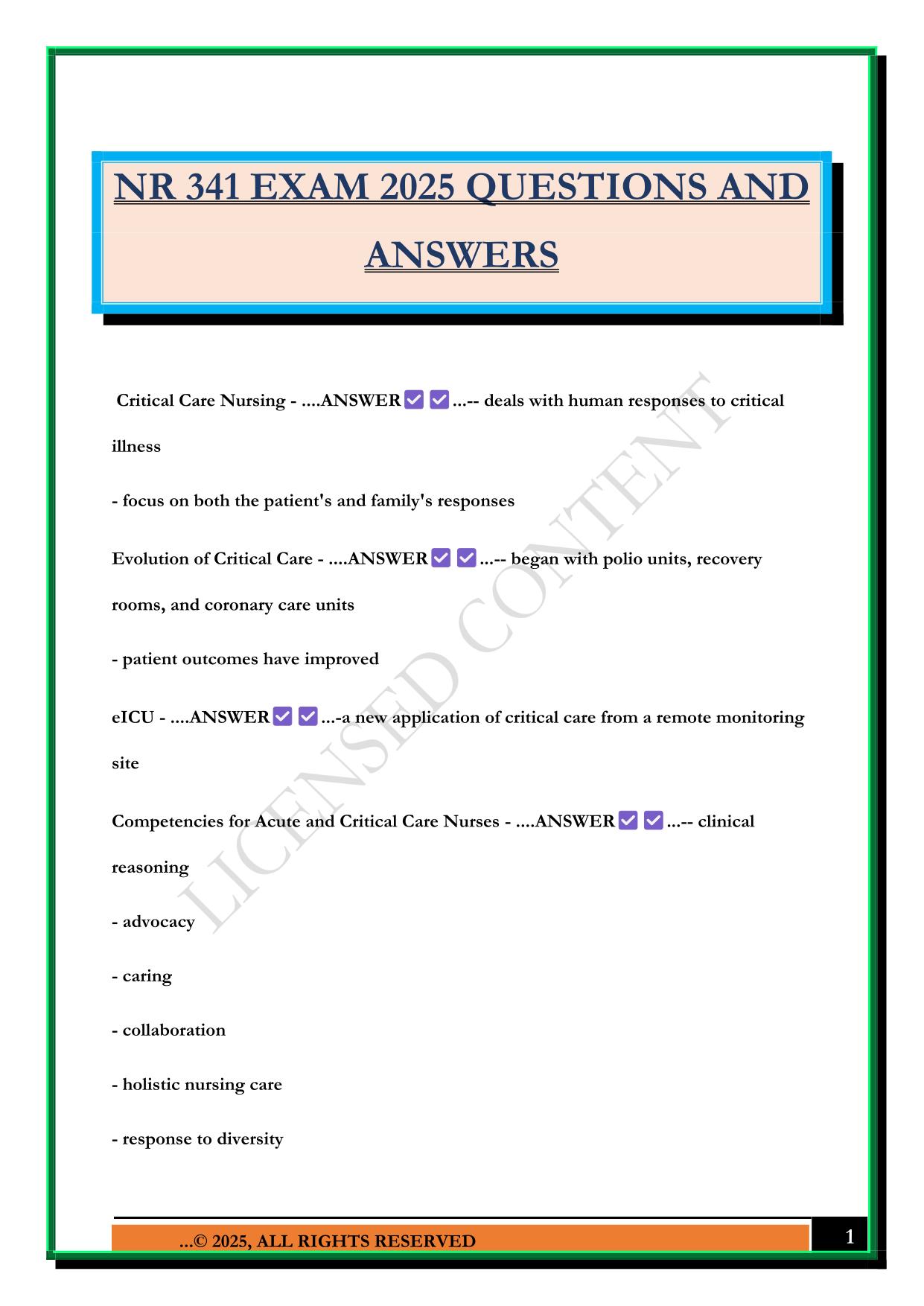 NR 341 EXAM 2025 QUESTIONS AND ANSWERS
