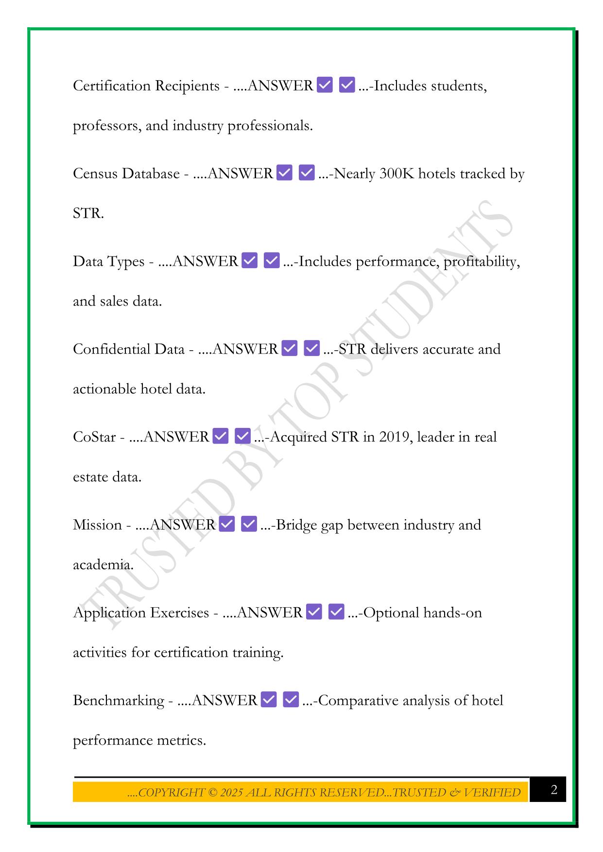 CERTIFICATION IN HOTEL INDUSTRY ANALYTICS OVERVIEW EXAM 2025 QUESTIONS AND ANSWERS