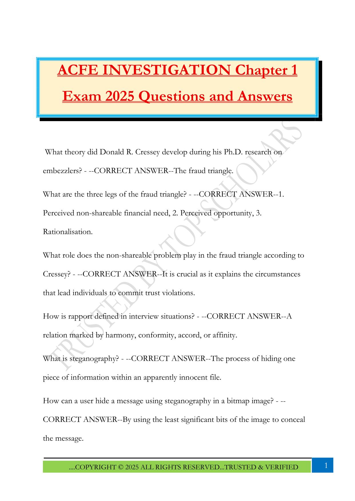 ACFE INVESTIGATION Chapter 1 Exam 2025 Questions and Answers