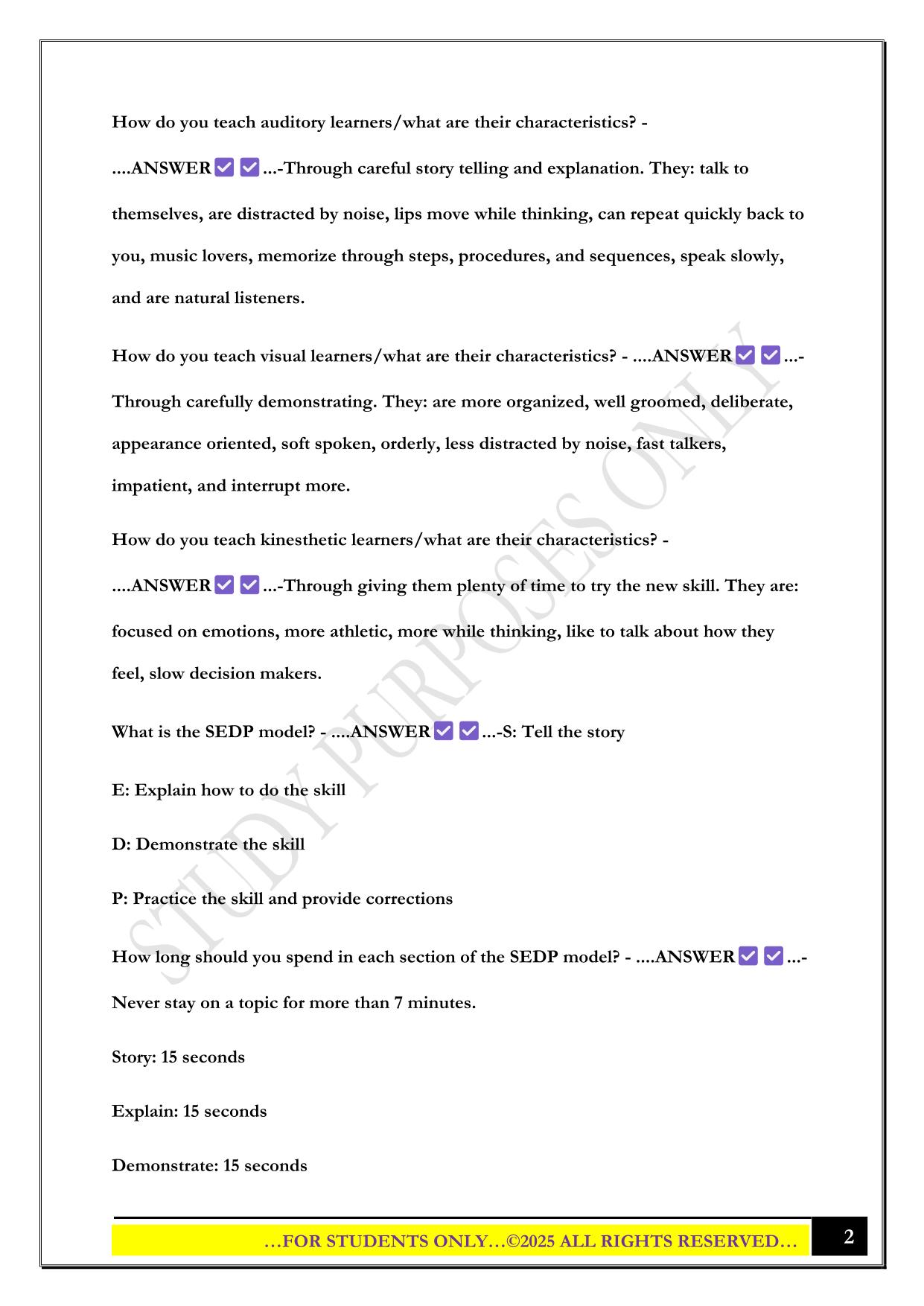 Lifetime Fitness Swim Instructor Certification Study Guide Questions with Correct Answers