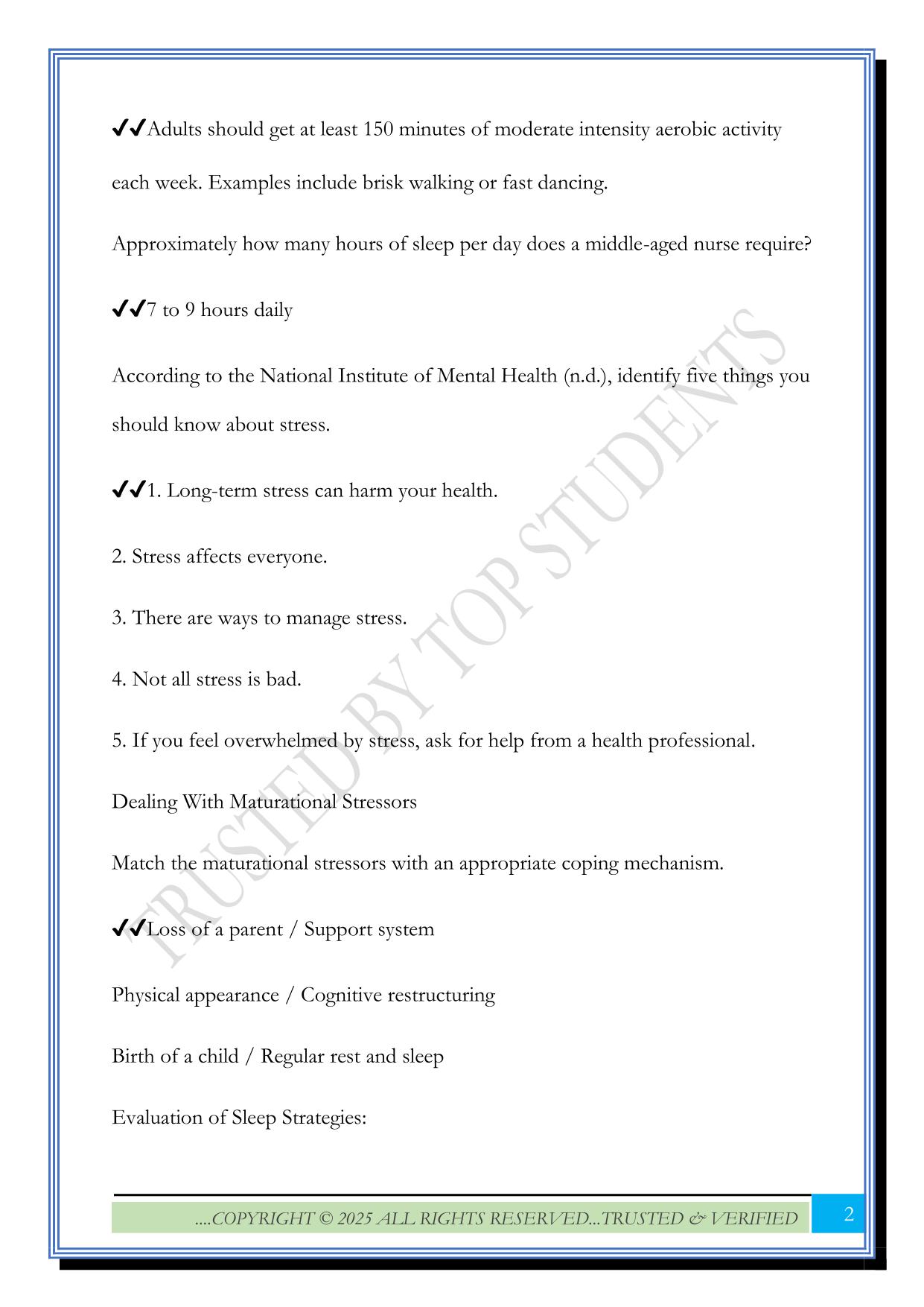 Self- Care As A Nurse Exam 2025 Questions and Answers
