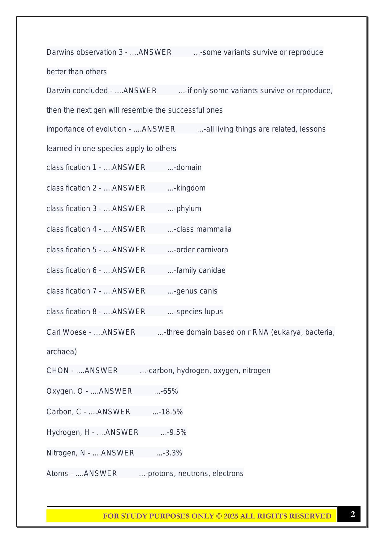 CCU bio 121 exam 1 2025 Questions and Answers
