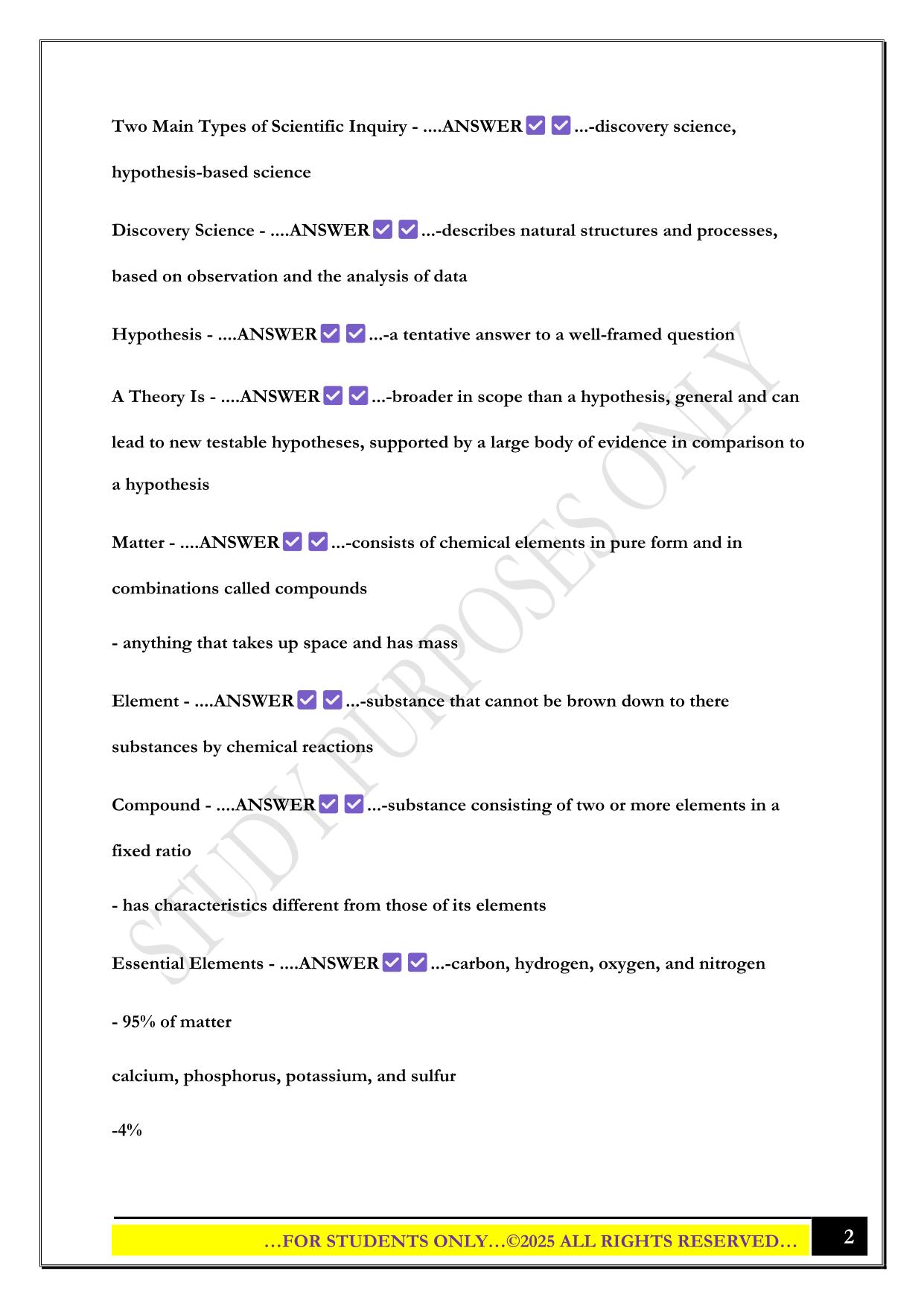 BIO 201 Exam 1 (Frampton, UNCW) 2025 Questions and Answers